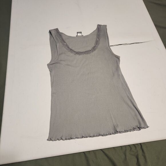 Anne Taylor Silk Cotton Cami soft lighweight Gray lace trimmed Tank top sz Small - Picture 9 of 10